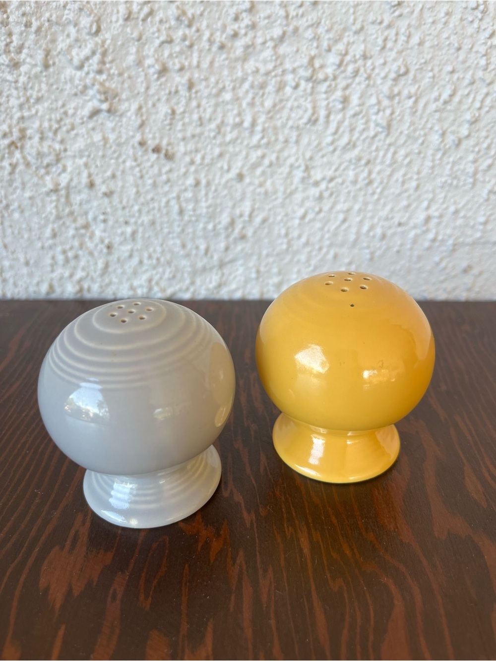 Fiestaware Salt And Pepper Shakers-Yellow and Pearl Gray